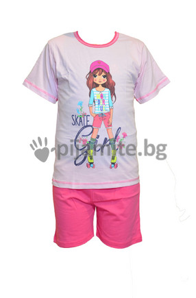 Детско/юношеска пижама, ситопечат, къс ръкав Skate Girl (6-12г.)